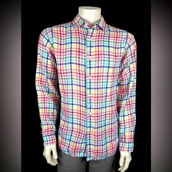 Cremieux Classics L/S Casual Dress Shirt in Colorful Plaid Check 100% Linen XL - Picture 1 of 6